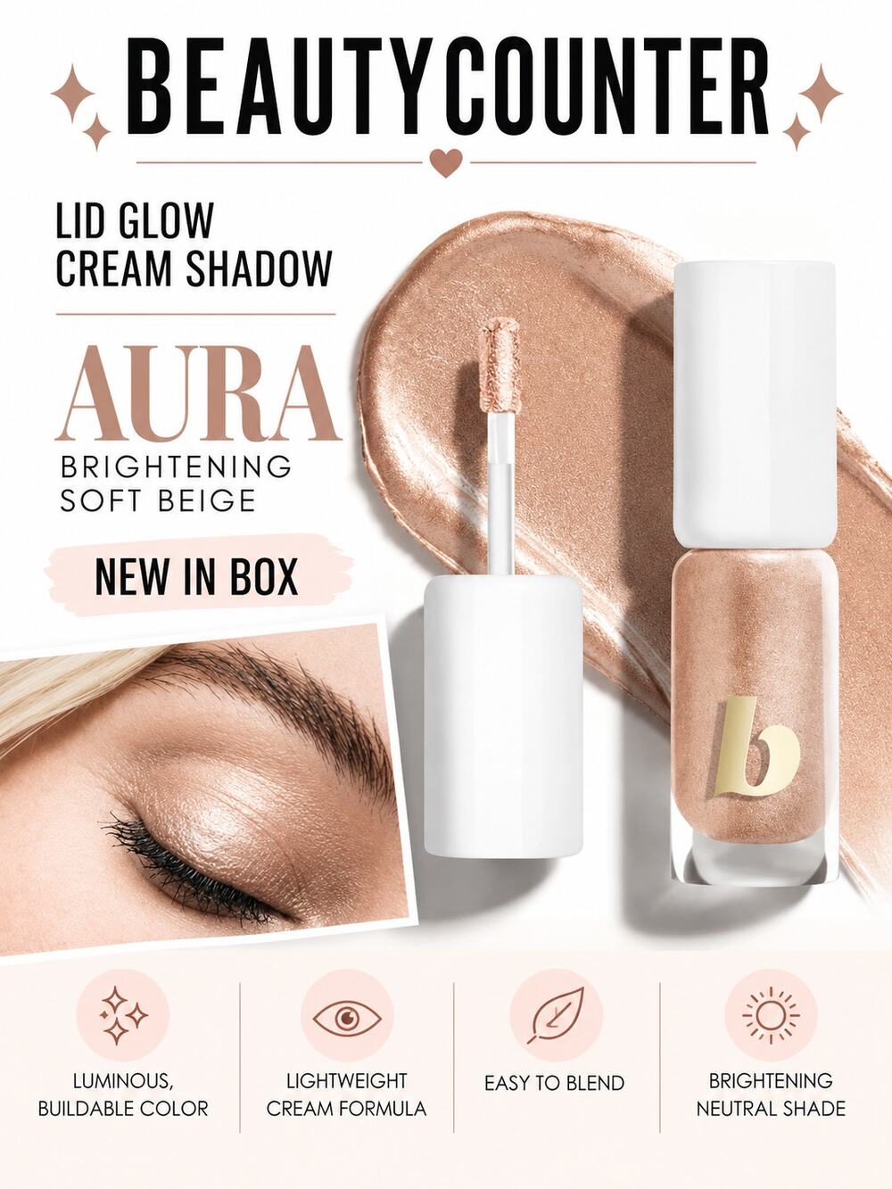 Beautycounter Lid Glow Cream Shadow Aura 5mL NIB